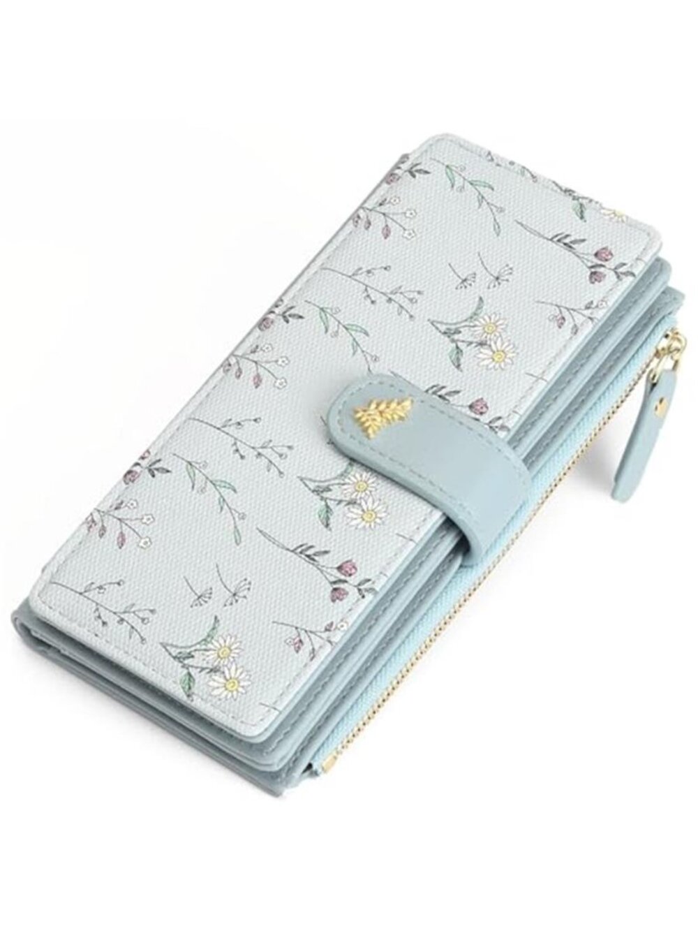 Womens RFID Blocking Wallet Floral Faux Leather Trifold Zip Around Organizer